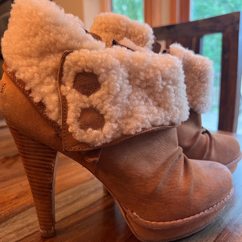 UGG Tan Ankle Boots with Cream Fur